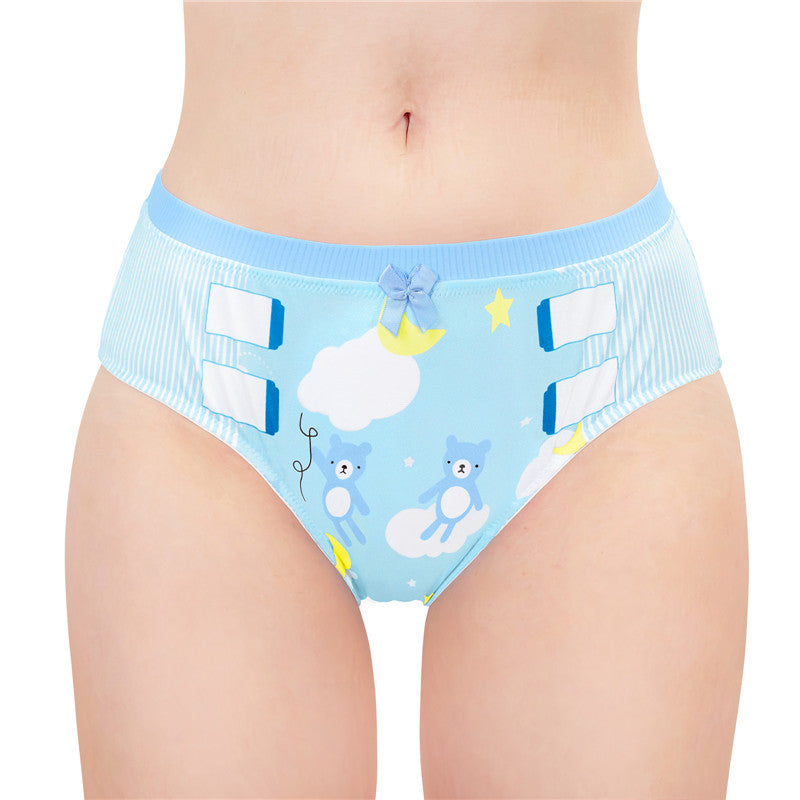 LittleForBigレディースシルキーパンティー【くまちゃん】ベアプリント 蝶結び 下着 快適フィット ブルー UP227B