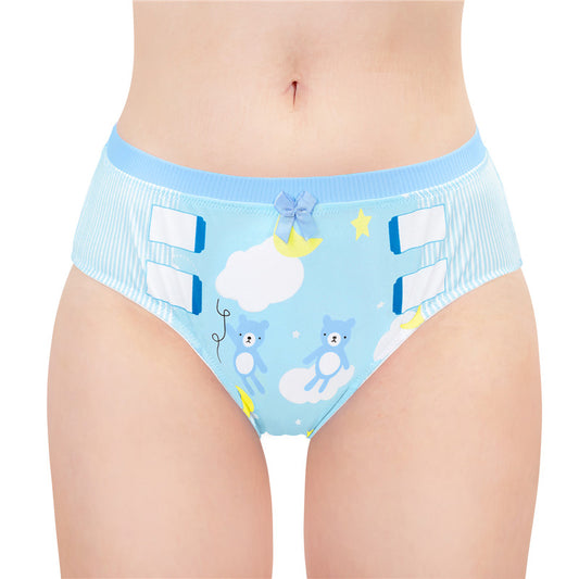 LittleForBigレディースシルキーパンティー【くまちゃん】ベアプリント 蝶結び 下着 快適フィット ブルー UP227B