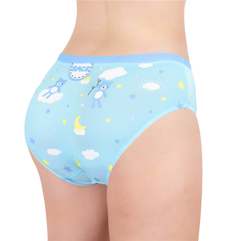 LittleForBigレディースシルキーパンティー【くまちゃん】ベアプリント 蝶結び 下着 快適フィット ブルー UP227B