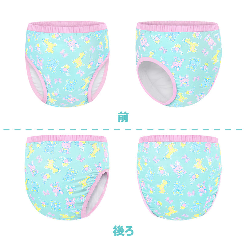 LittleForBig大人用シルキー単体で使えるトレーニングパンツ【遊園地】吸収・防漏・通気性 ストレッチウェストで快適 洗濯可 緑 DC312V