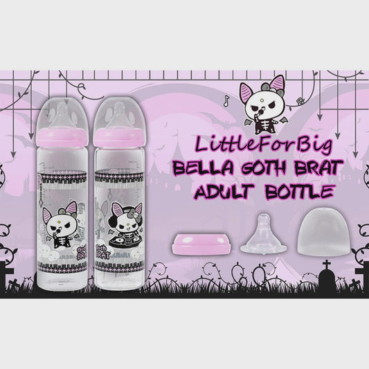 LittleForBig大人用哺乳びん【いたずらなベラちゃんの音楽家】ハロウィン ゴシック風哺乳びん 防塵蓋付き 引き換え可能なシリコンニップル 大人向けグラス哺乳瓶 黒 BTL05