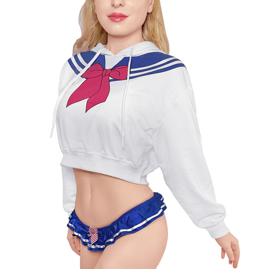 LittleForBig女子パーカー クロップトップ【魔法少女】セーラー襟の絵柄 ピンク J609