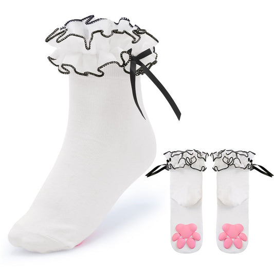 LittleForBig綿 アンクル ソックス 【波形フリル 3D猫の肉球】SC01