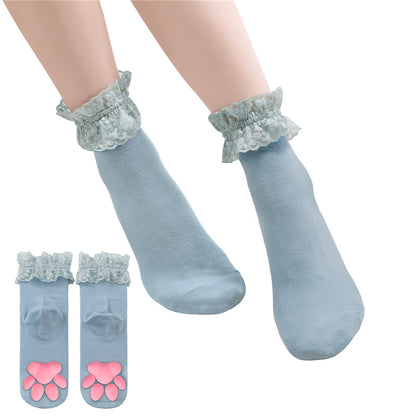 LittleForBig綿 アンクル ソックス 【レースフリル ３Ｄ猫の肉球】LB-SC02