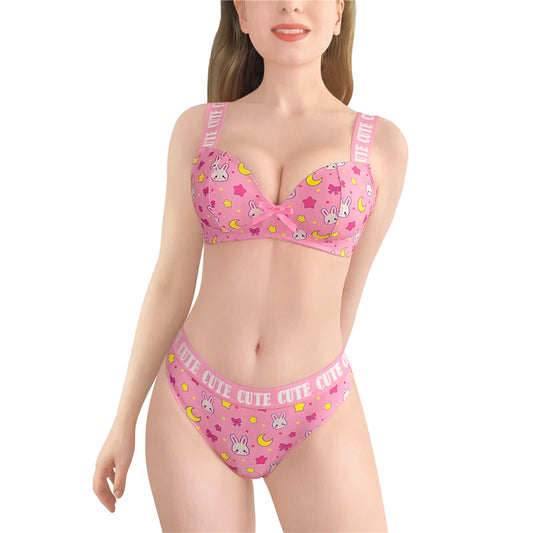 Littleforbig女子ブラレット2点セット【うさぎ月柄】ブラとパンティー UT244P