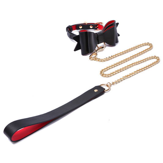 BDSMグッズ 柔軟なラム革ベルト【蝶結び】首輪枷カフス 2点セット 調節可能 【黒・赤・金】